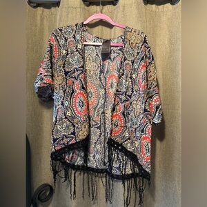 Moon Collection Paisley Fringe Open-Front Kimono Cardigan